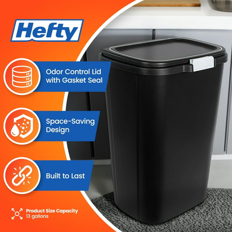 Hefty 13 Gal Odor Block Touch Top Kitchen Durable Trash Can, 4