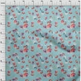 thumbnail image 3 of oneOone Cotton Jersey Sky Blue Fabric Flower & Leaves Watercolor Fabric For Sewing Print Craft Fabric By The Yard 58 Inche Wide, 3 of 4