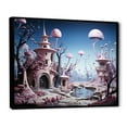 thumbnail image 2 of Designart "Vision of Fantasy Mushroom City in Pink" Fashion Framed Wall Art - Glam Pink Fantasy Entryway Framed Wall Art, 2 of 6