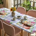 thumbnail image 3 of Easter Eggs Table Cloths for 8 Foot Rectangle Tables, Watercolor Flowers Plants Eggs Butterfly Blue Plaid Patio Waterproof Elastic Fitted Tablecloths, Washable Rectangular Table Cover for Camping, 3 of 8