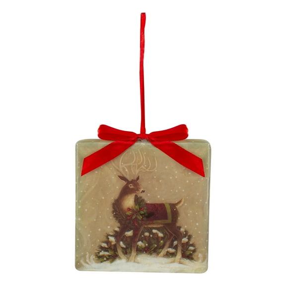 Kurt Adler 3.5" Square Vintage Inspired Reindeer Christmas Ornament