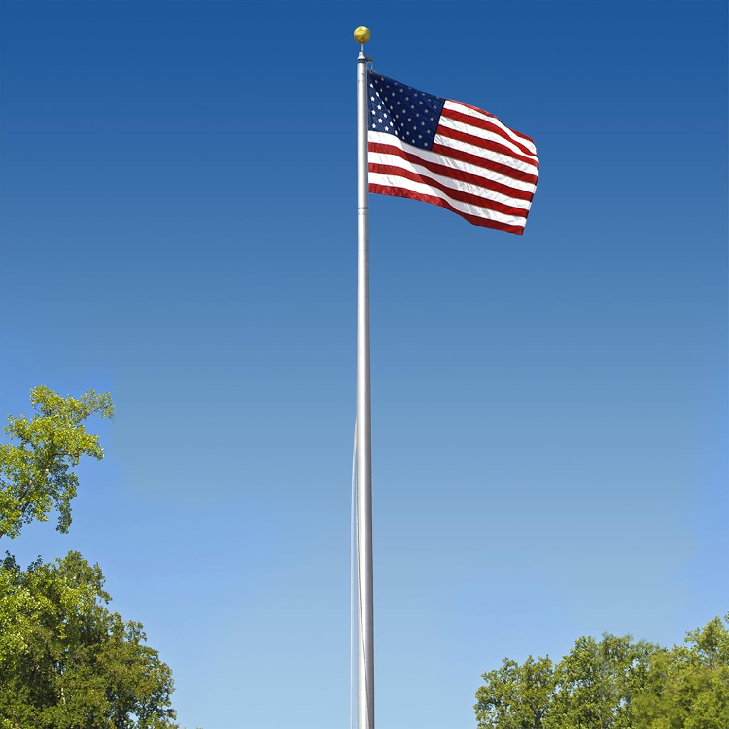 Super Tough USA-Made 25ft Heavy Duty Flag Pole for Outside House - Satin- Residential In-Ground Flagpole - 4-Section High-Grade Aluminum - Includes All Accessories