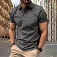 thumbnail image 2 of Polo Shirts for Men Slim Fit Solid Color Casual Tops Button Down Collar Ribbed Sports Short Sleeve Mens Polo Shirts Dark Gray XL, 2 of 6