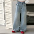 thumbnail image 4 of FDDMis Buckle Jeans Kids Sweat Pants Flowy Pants Y2k Clothes for Girls 10-12 7-8 Girls Clothes Camo Clothes Kids Clothes Girls Size 6-7, Blue 11-12 Years, 4 of 8