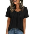 thumbnail image 2 of ClodeEU Women's Short Sleeve Round Neck T-Shirt,Trendy Casual Dressy Tee Summer Spring Tops Black,Womens Plus XL, 2 of 7