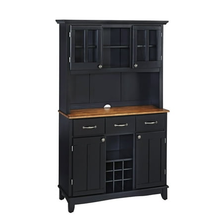 Home Styles Large Buffet & Two-Door Hutch, Black Finish with Stainless-Steel Buffet Top