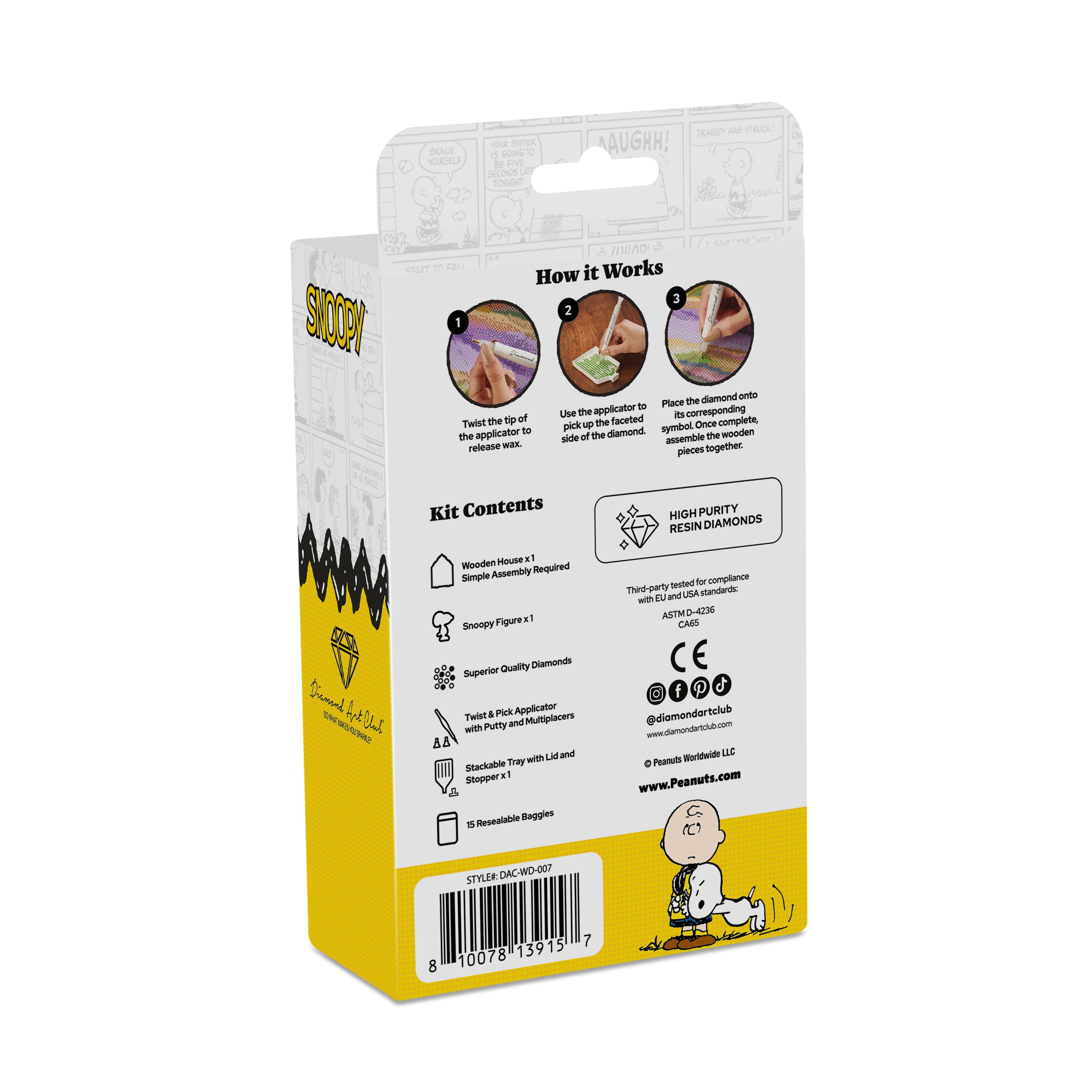 DIAMOND ART CLUB® Gem House - Snoopy, Diamond Painting Kit, Fun DIY Crafts for Adults, Round Diamond Art Canvas for Beginners, 5.5" x 4.1" x 3.1" (14 cm x 10.5 cm x 8 cm)