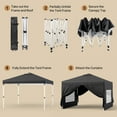 thumbnail image 3 of Asofer Black 10'x10' Pop up Canopy Tent with 4 Removable Sidewalls, Outdoor Camping Party Canopy Gazebo Tent Patio Beach, 3 of 10