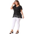 thumbnail image 3 of DARING DIVA Women's Plus V Neck Short Sleeve Casual Floral Blouse 2X Dark Black, 3 of 6