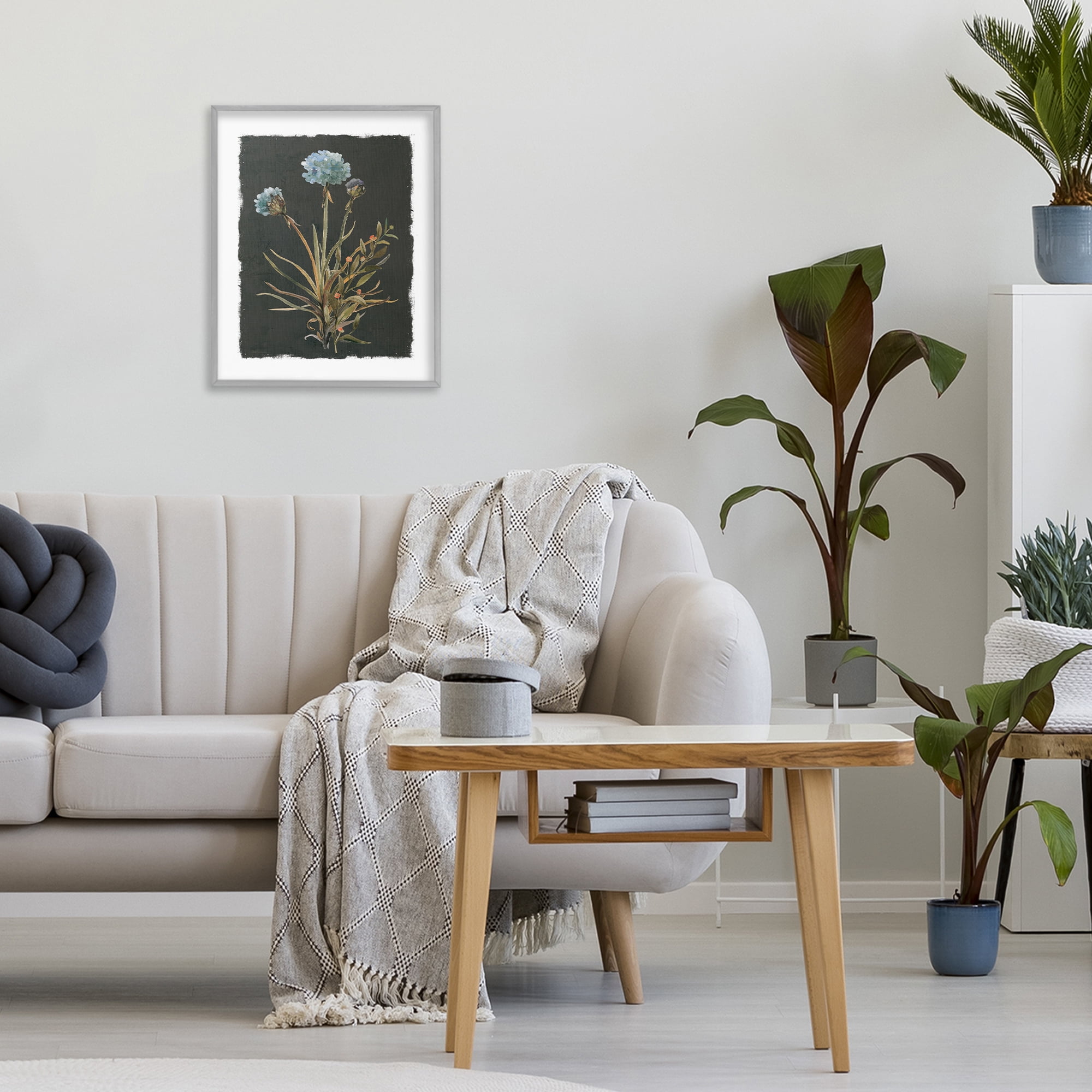 Stupell Industries Cerulean Bloom on Dark Green Gray Framed Giclee Art, design by Carol Robinson