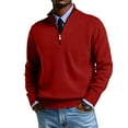 thumbnail image 2 of ASDFVBKG Mens Quarter Zip Pullover Sweater Long Sleeve Collar Lightweight Knit Pullover Casual Men Loose Fit Dressy Cozy Fall Winter Solid Tops Red 2XL, 2 of 5