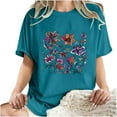 thumbnail image 5 of Going Out Tops for Women LEBONYARD Womens Summer Clearance Clothes $5.00,Tops for Women Trendy 2025,Women's Fashion Summer Round Neck Drop Sleeves Leisure Short Sleeve Flower Printing Tops Blue L, 5 of 7
