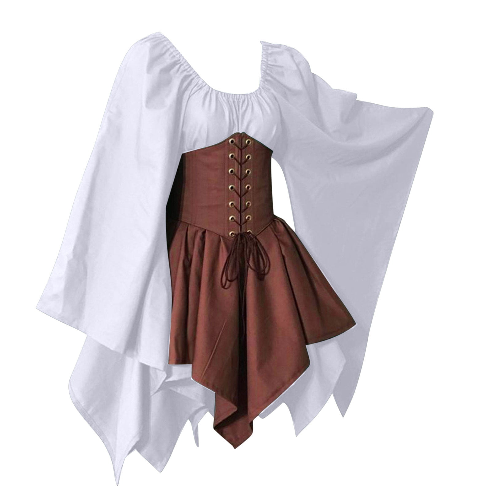 Oplxuo Plus Size Women's Medieval Dress Renaissance Costume with Corset  Patchwork Flare Sleeve Victorian Peasant Dresses : : Clothing,  Shoes