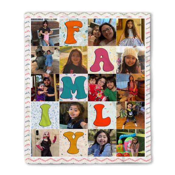 Customizaholic Personalized Family Photo Collage Blanket, Custom Name Letter Blanket, Family Memory Quilt, Photo Grid Blanket Gift