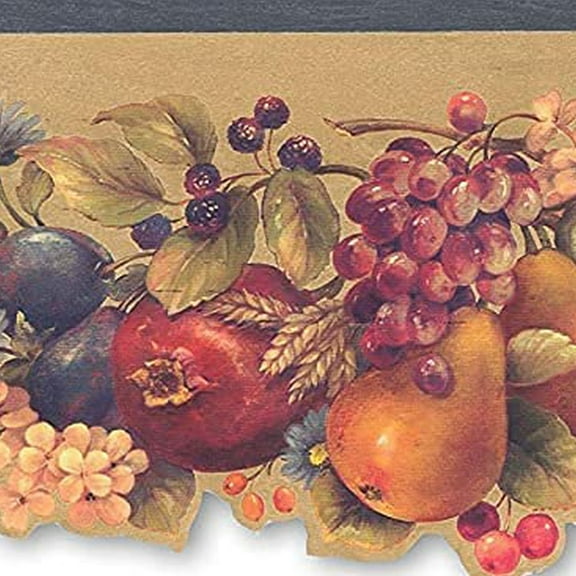 Concord Wallcoverings Wallpaper Border Vintage Kitchen Pattern Flowers Fruits for Dining Area Retro-Designed House, Multicolored, 6 Inches by 15 Feet GG54121B