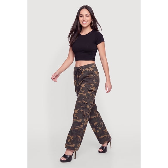 Women's Camouflage Drawstring Waist Cargo Pants