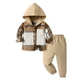 thumbnail image 2 of Ydojg Toddler Boys Girls Outfits Plaid Print Gentleman Hooded Casual Outfits Set Hooded Collar Long Sleeve Tops With Pants Fall Winter 2Pcs Clothing Set Khaki Size 4-5 Years, 2 of 4