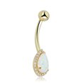 thumbnail image 2 of AVORA 10K Yellow Gold Pear-shaped Simulated Opal with Simulated Diamond CZ Halo Belly Button Ring Body Jewelry (14 Gauge)  - Size 0, 2 of 5