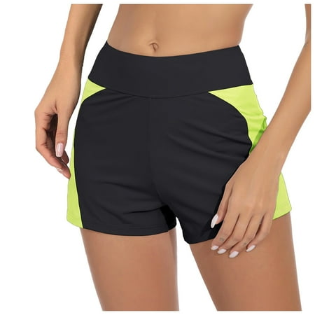 Siilsaa Womens Swim Shorts Solid Color Ruffle Fashion Thong Ladies Swimsuit Bikini Bottoms Yellow S