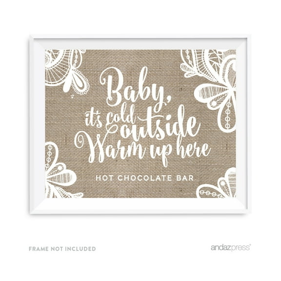 Baby It's Cold Outside - Hot Chocolate Burlap Lace Wedding Party Signs