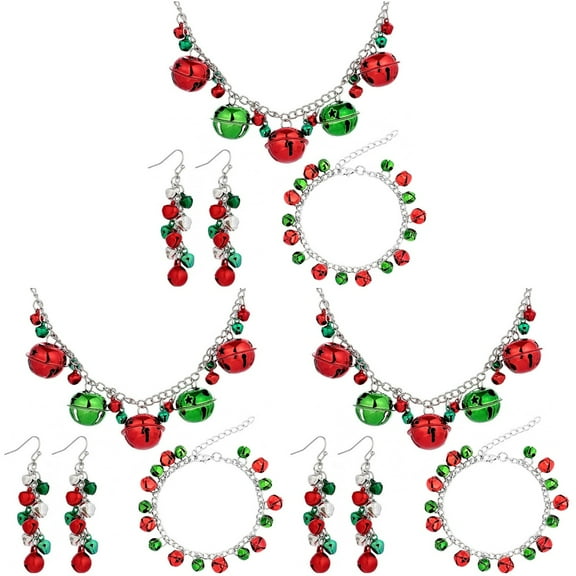 Jiyike 3 Sets Christmas Bell Earring Christmas Bell Necklace Bracelet Christmas Costume Accessory