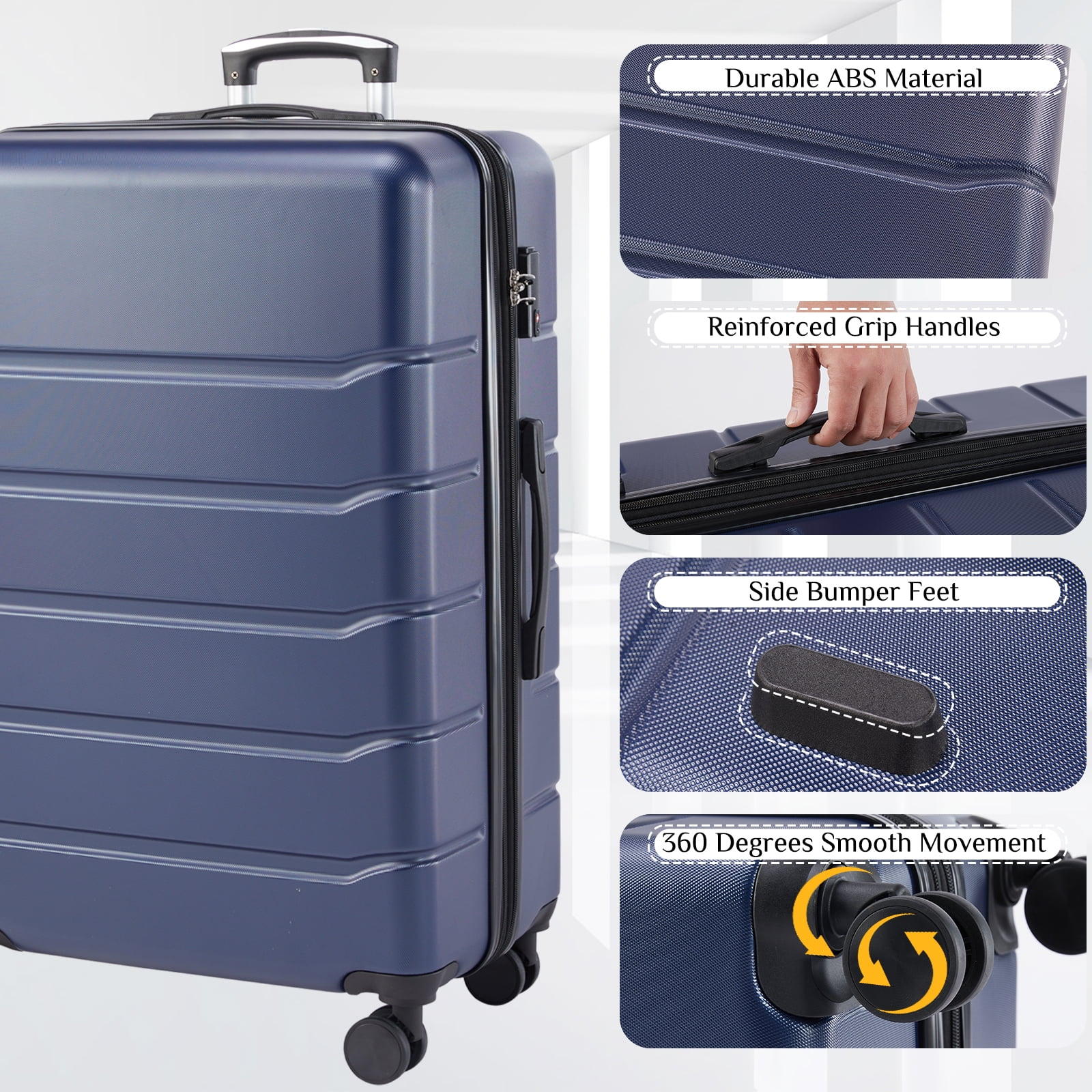 CONCETTA 20 Inch Carry on Luggage with Spinner Wheels, Hard Shell ABS Suitcase Lightweight Expandable Rolling Luggage, Blue