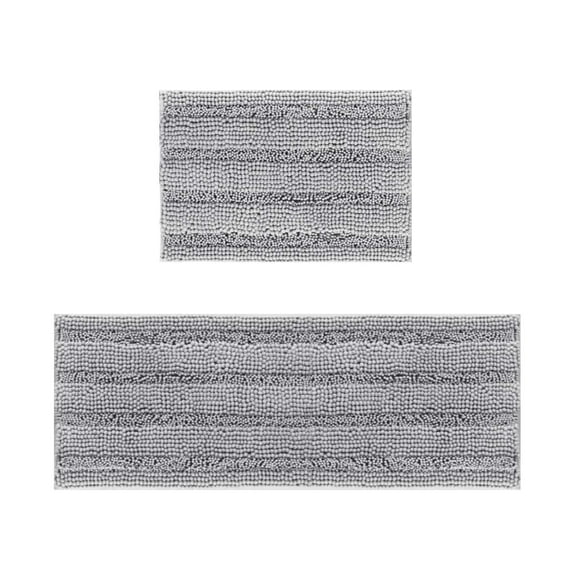 Tapis de Bain à Rayures Super Absorbants Non Tapis de Sol Ensemble de 2 Tapis Décoratifs Tapis de Sol, Tapis de Salon, Tapis de Chambre, Tapis Antidérapant, Tapis en Laine, Tapis en Coton, Tapis Synthétique, Tapis Doux en Peluche