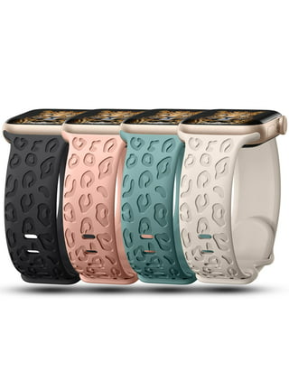 Olivia Pratt White Cheetah Engraved Silicone Apple Watch Band 38MM