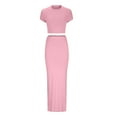 thumbnail image 3 of HAPIMO 2PC Tracksuit Workout Sets for Women Sale Pajama Solid Summer Short Sleeve Round Neck Crop Tops Bodycon Maxi Dress Casual Comfy Spring Pink L, 3 of 6