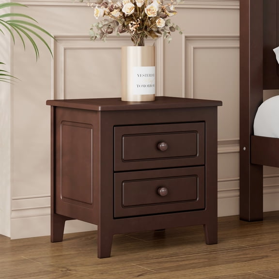 Noble House Mid-Century Nightstand with 2 Drawers, Wooden Bedside Table for Bedroom, Dark Walnut