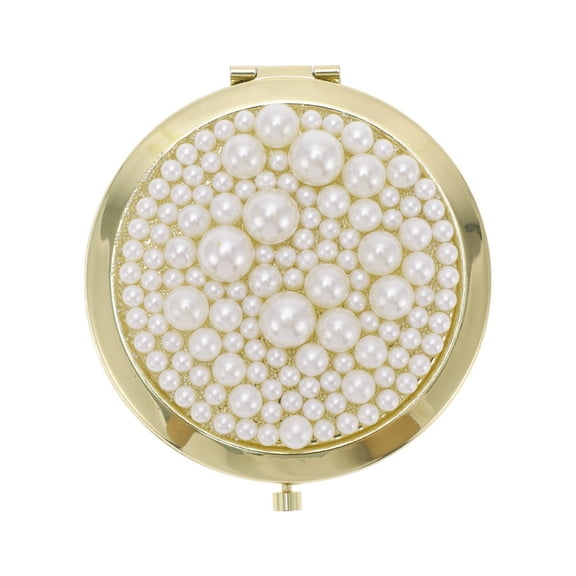 Unique Bargains 1 Pc Women Round Double-sided Makeup Mirror Gold Tone