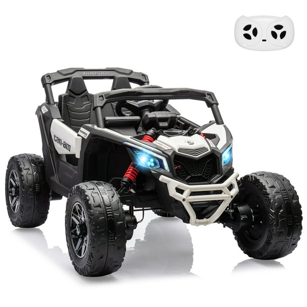 QinaQin Carro montable para niños Can-Am con licencia, UTV eléctrico de 12V con doble motor, control remoto, llantas todoterreno, luces LED y suspensión de resortes