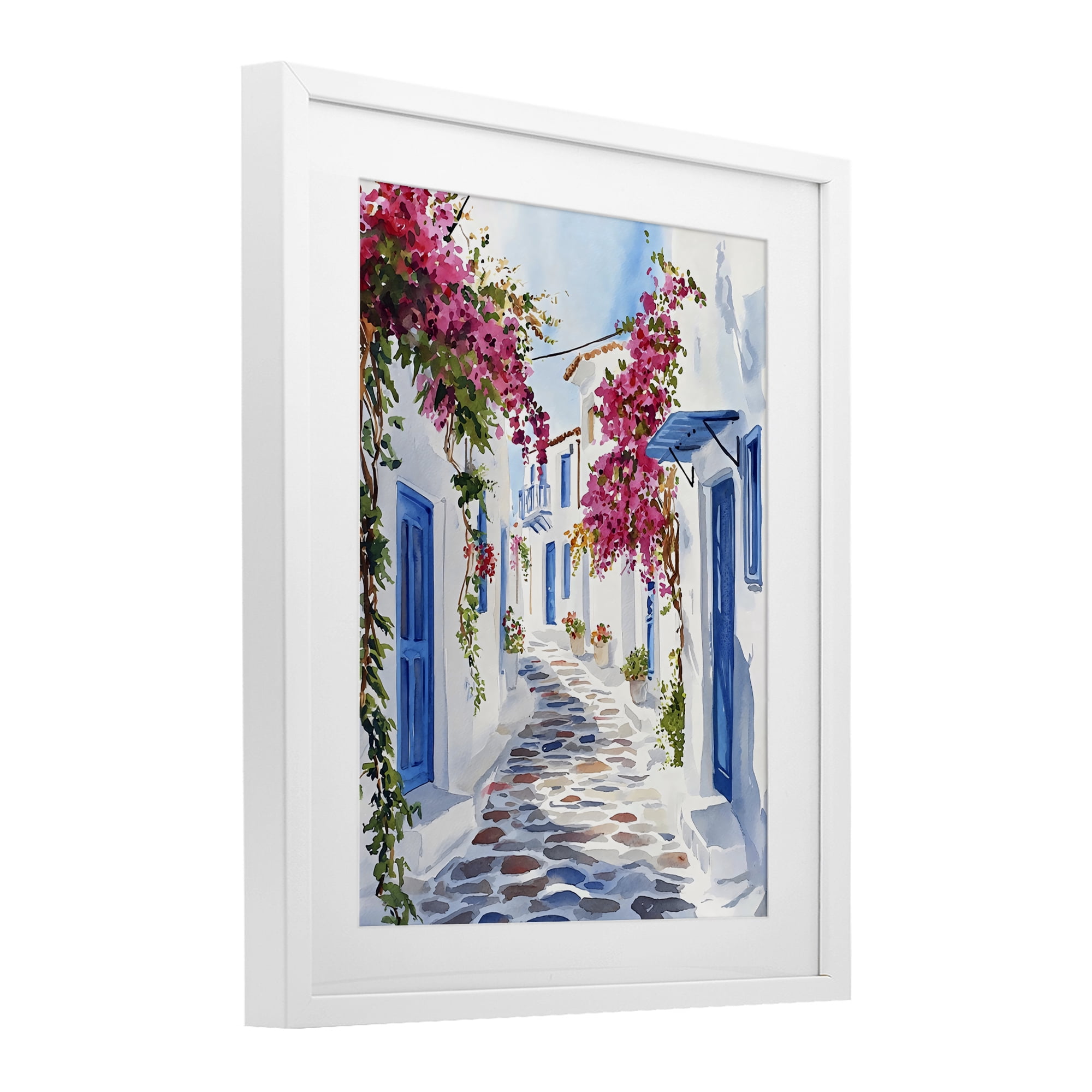 Stupell Industries Santorini Stone Street Pathway White Framed Print Under Glass, design by LSR Design Studio