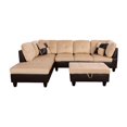 thumbnail image 3 of Modern Sofa Combination Set with Storage Ottoman, 3-Piece Living Room Couch with Beige Flannel Fabric and Faux Leather Material, Luxurious Upholstered Sofa with Button Tufted Decor and Wood Legs, 3 of 8