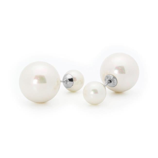 Frank Ronay - Fronay LIAPERS Double Sided Faux Pearl Tribal Earrings - 925 Sterling Silver