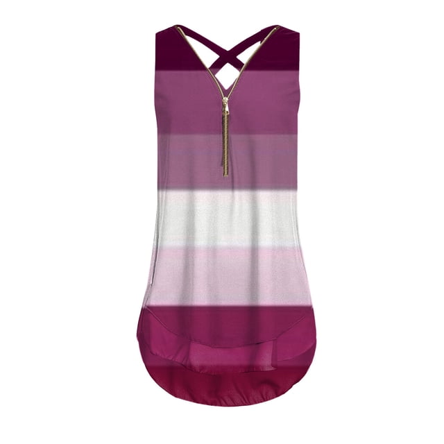 Gibobby Camiseta sin mangas suelta sin mangas para mujer Dobladillo en la espalda Cremallera con cuello en V Camisetas Tops(Rosa caliente,G)
