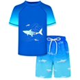 thumbnail image 1 of Conjunto de traje de baño de dos piezas para niños, protector contra salpicaduras y bañador de manga corta, Blue Shark, 1 of 6