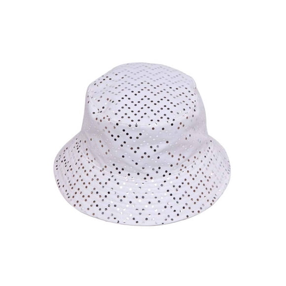 Womens Fashion Sequined Bucket Hat - White