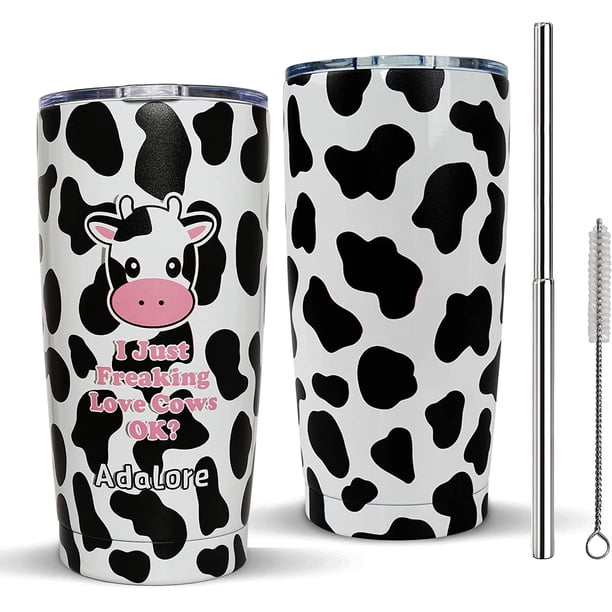 Cow Print Tumbler with Lid and Straw Stainless Steel, Vacuum Insulated