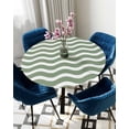 thumbnail image 5 of nqOlkjepod Sage Green Striped Round Tablecloth, Fitted Table Cover with Elastic for 36"-44" Round Tables, Modern Waves Abstract Water Ripple Table Cloth Outdoor Dinning Party Waterproof Tablecloths, 5 of 6