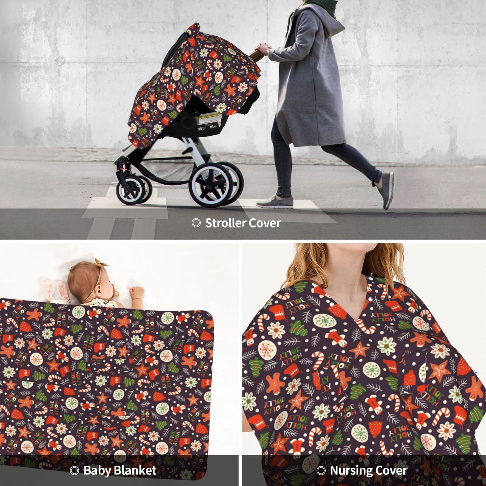 Car Seat Cover Baby - Winter Holiday Christmas Breathable Infant Car Seat Cover for Baby Carseat, Lightweight Comfort Baby Essentials Must Haves Newborn Stuff for Girl Boy