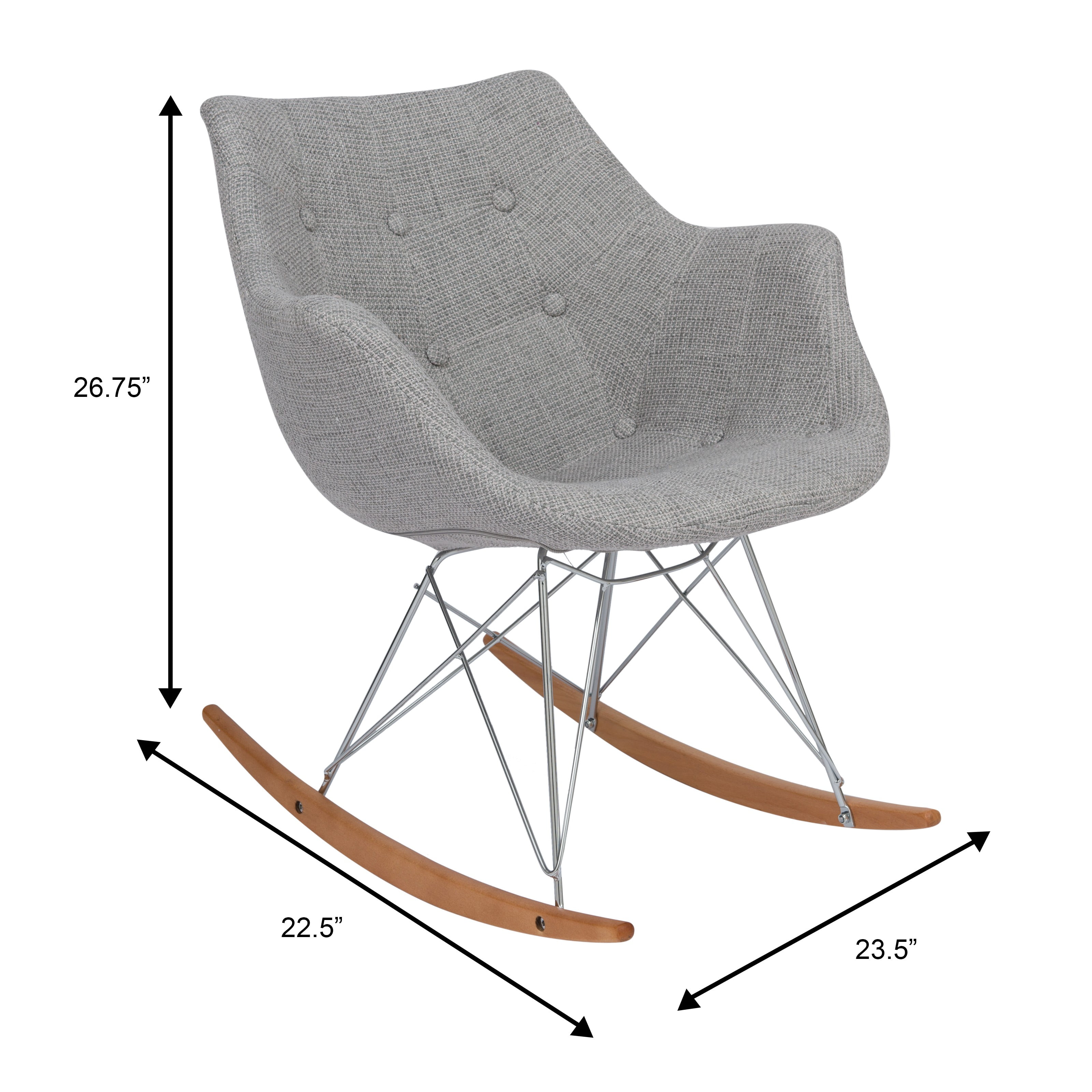 Modern Upholstered Rocking Chair – Small Accent Chair for Nursery, Kids, or Living Room | Nursing Chair with Curved Back & Wood Rocker Legs, Grey