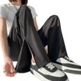 thumbnail image 1 of Women Thin Elastic High Waist Wide Leg Pants Loose Split Hem Ribbed Trousers Shallow card XL, 1 of 4