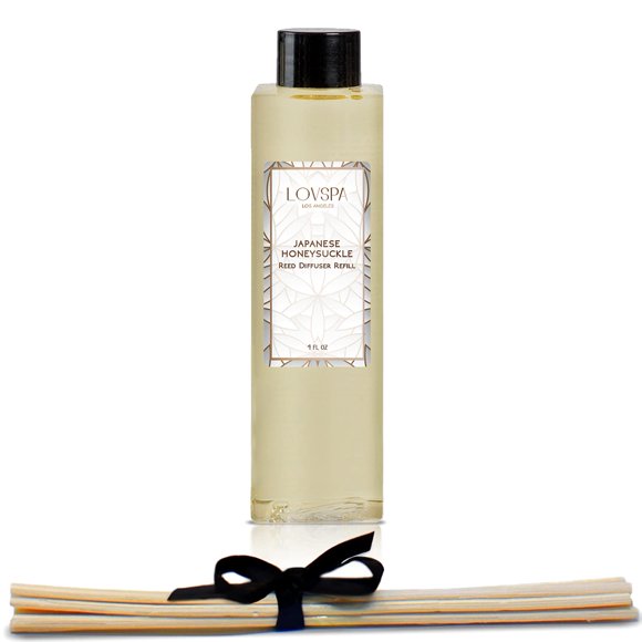 LOVSPA Japanese Honeysuckle Reed Diffuser Refill Oil with Replacement Reed Sticks | Floral Bouquet with Crimson Rose and Vanilla Notes, 4 oz - Made in The USA