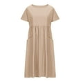 thumbnail image 5 of Sentmoon Womens Maxi Dress Oversized Short Sleeve Long Dress Solid Color Loose Crew Neck Womens Dresses with Pockets Summer Lightweight Transitional Dress Khaki S, 5 of 7