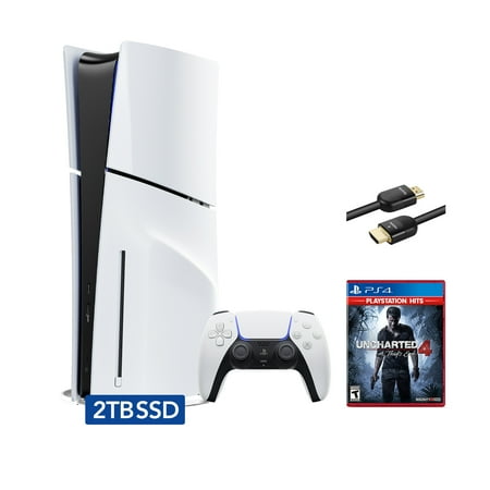 PlayStation 5 Slim Disc 2TB SSD Edition Bundle with Uncharted 4 and Mytrix 8K HDMI2.1 Cable - PS5 White