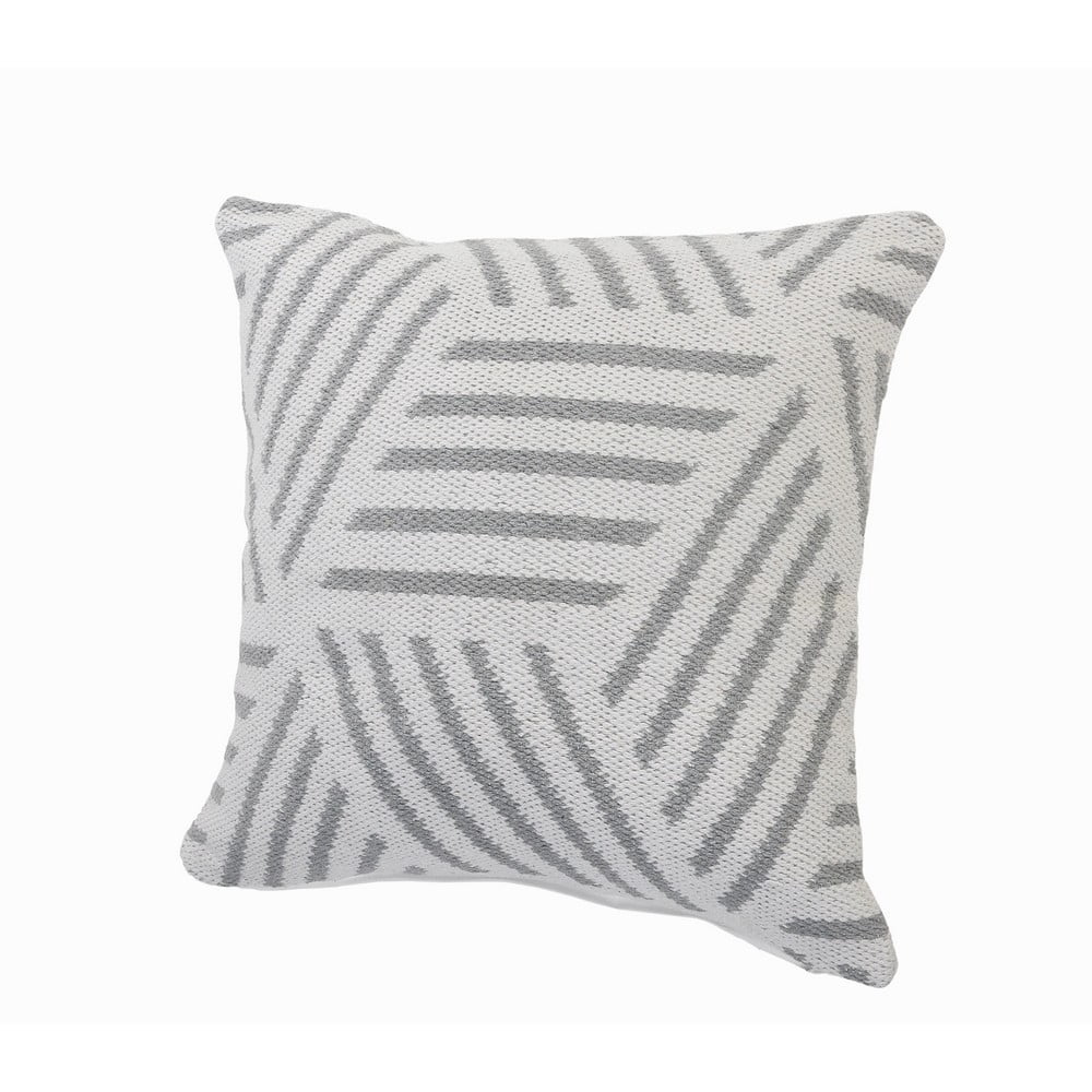 Ox Bay 20" x 20" Hand-Woven White/ Grey Geometric Organic Cotton Pillow Cover