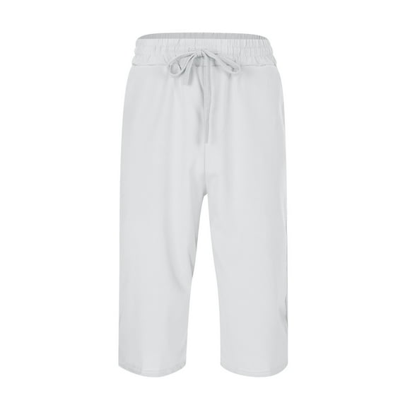 Ediodpoh Mens Linen Shorts Men Casual Capri Pant Summer Beach Yoga Shorts with Pockets Casual Shorts for Men White L