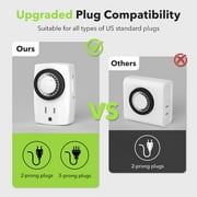 BN-LINK Indoor 24-Hour Mechanical Outlet Timer, 3 Prong, 2-Pack