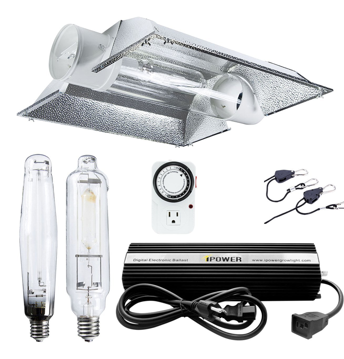 600W iPower GLSETX600DHWING20T 600 Watt HPS Digital Dimmable Ballast Grow Light System Kits Horticulture Wing Reflector Hood Set with Timer 